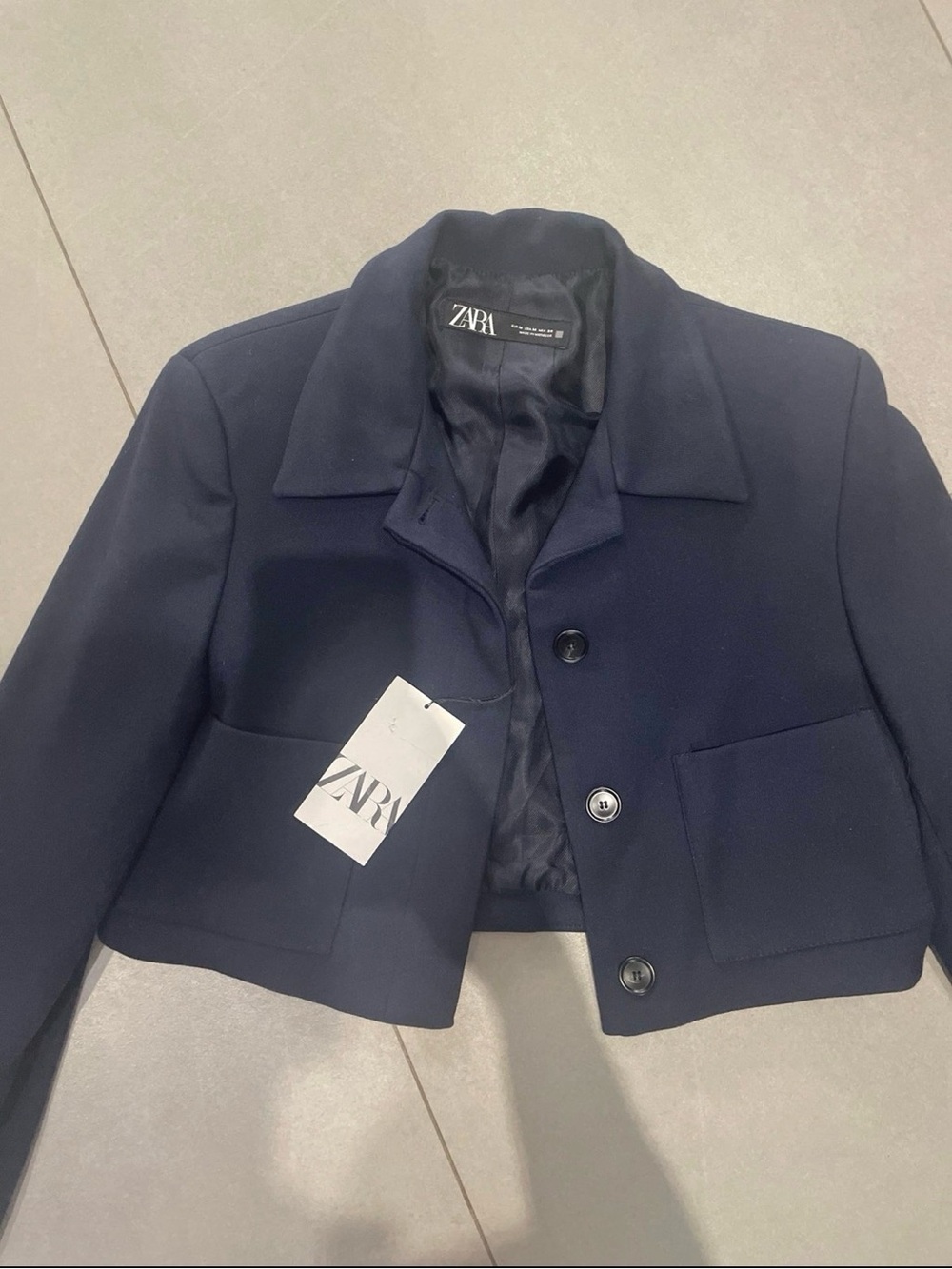 Zara Dark Navy Cropped Blazer Jacket